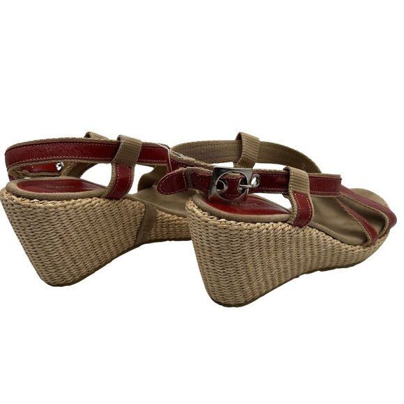 Gant Womens 8 Red Leather Espadrille Wedge Sandals Strappy Slingback Coachella - Picture 3 of 11